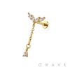 CZ MARQUISE V TEAR DROP CZ DANGLE CHAIN TOP 316L SURGICAL STEEL THREADLESS (PUSH IN ) LABRET SET